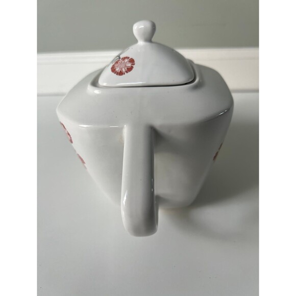 Large White Ceramic Teapot Tea Pot Kettle White Red Black Mums Flowers Gifts - Picture 4 of 7